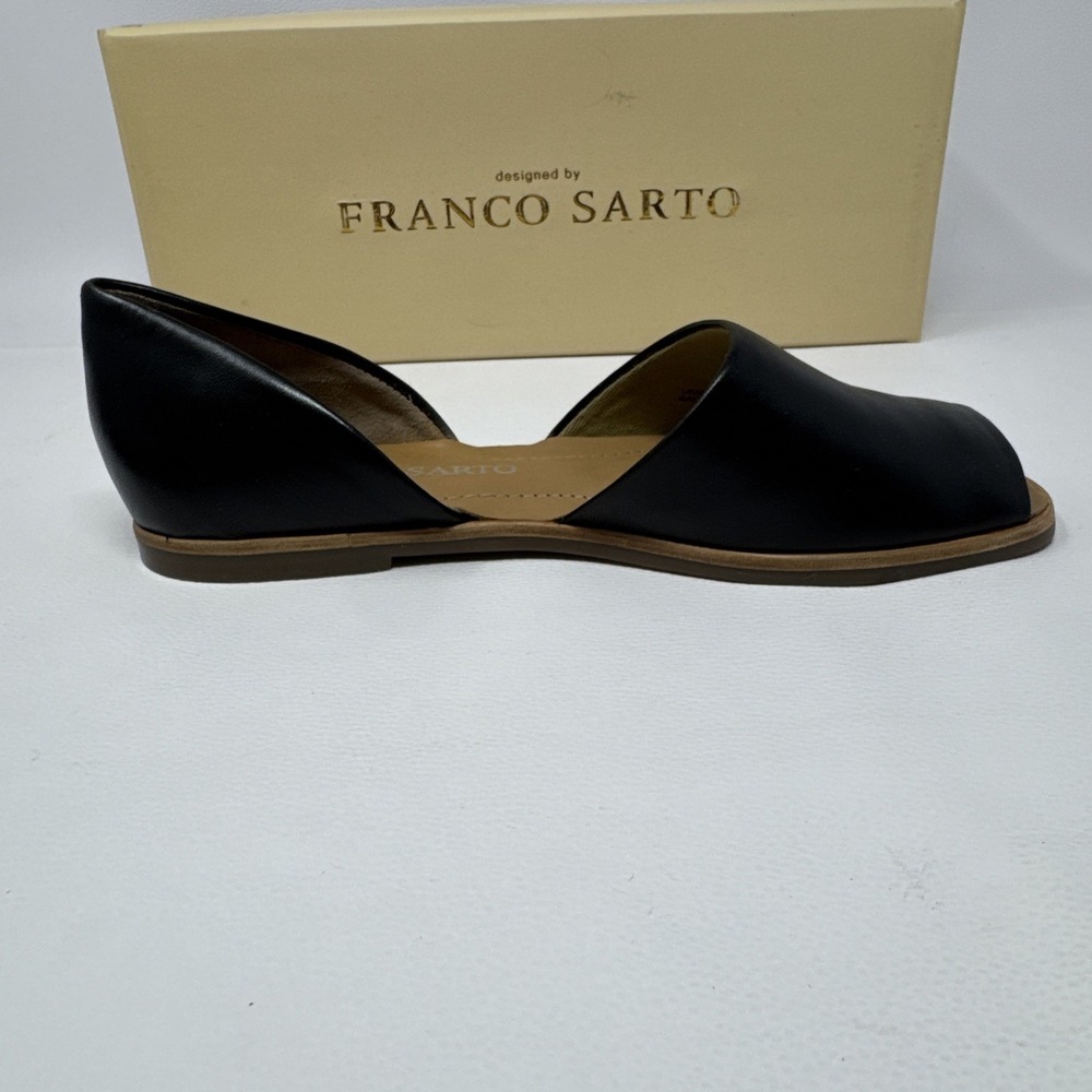 Franco Sarto Comfortable Flats Black Soft Leather Open Toe Slip On Shoes, 5.5M - Picture 8 of 16